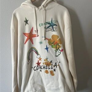 Coachella White Hoodie with Colorful Graphics